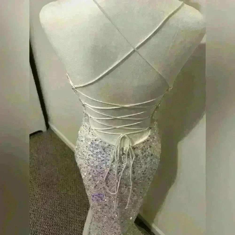 Primavera Formal Prom Dress White with Pastel Sequins Size 4 - Picture 7 of 10